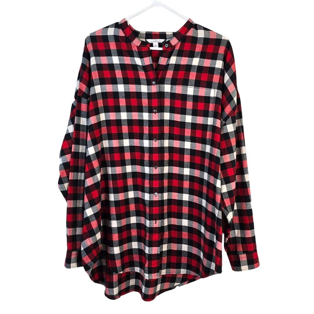 L.L.Bean Signature Shirt Womens L Red Black Plaid Flannel Outdoor Winter Comfort